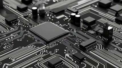 Poster - An abstract background of a circuit board with futuristic server code processing.