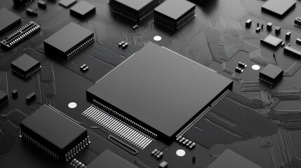 Poster - Futuristic circuit board with server code processing. Abstract background by 3D rendering. Stock image