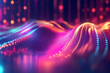 Poster - A Captivating Display of Vibrant Neon Lights Creating a Dynamic Wave Effect in a Digital Landscape
