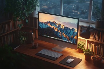 Poster - A computer monitor is on a desk with a keyboard and mouse