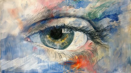 Poster - Surreal Artistic Doodle of an Eye with Intricate Details in a Colorful and Dreamlike Environment Capturing Emotions and Imagination