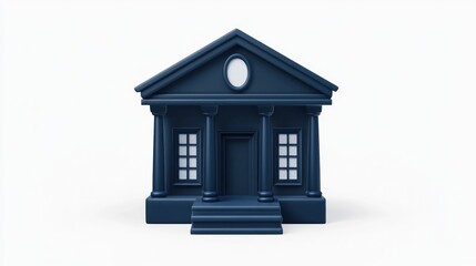 Poster - A stylized dark blue building with columns and steps, resembling a classical structure.