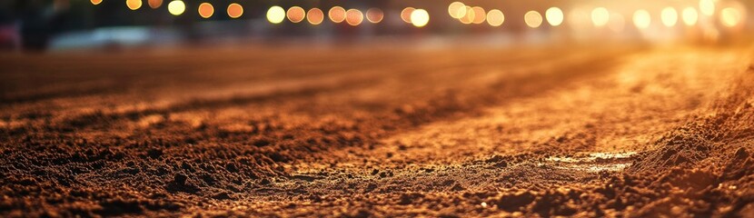 Poster - A close-up of a dirt surface illuminated by soft lights, suggesting an outdoor event or sport.