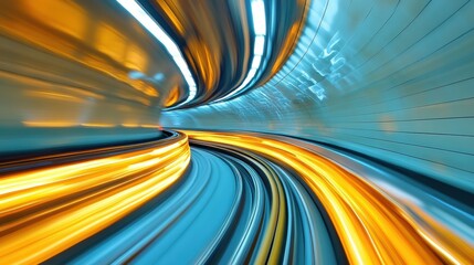 Poster - Abstract Motion Blur Photography of a Dynamic Curve in a Modern Transport Environment Capturing Movement and Speed