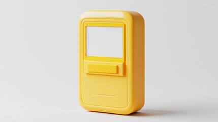 Poster - A bright yellow device with a blank screen, likely used for displaying information or messages.