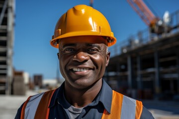 Wall Mural - Portrait of a middle aged businessman on construction site