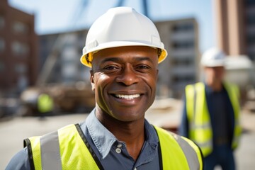 Wall Mural - Portrait of a middle aged businessman on construction site