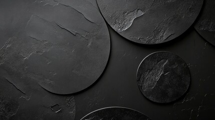 Poster - A black background with a series of black circles