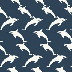 Poster - Minimal Dolphin Pattern Seamless Design for Fabric, Wallpaper, and Backgrounds Featuring Playful Marine Life in Soft Color Palette