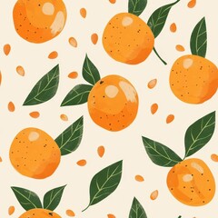 Poster - Seamless Minimal Tangerine Pattern with Leaves Ideal for Fabric and Textile Designs, Perfect for Home Decor, Apparel, and Craft Projects