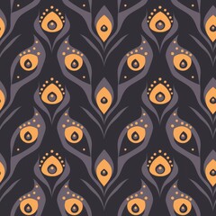 Poster - Elegant Minimalist Seamless Fabric Pattern Featuring Unique Ugni Shapes in Warm Orange and Deep Gray Tones for Stylish Textile Design Projects