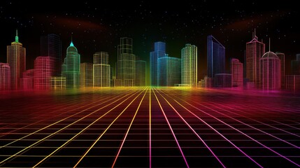 Wall Mural - Neon Cityscape: A Retro-Futuristic Vision of Urban Life