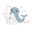 © Loolo - Cute cartoon-style baby gray seal and narwhal vector illustration, pastel colors, simple shapes