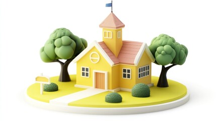 Aufkleber - A colorful, playful illustration of a school building surrounded by trees and a pathway.