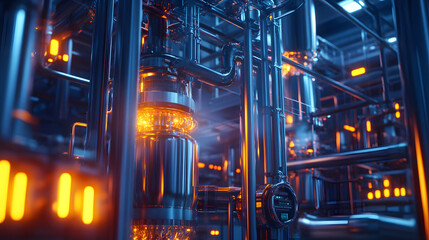 Aufkleber - A surreal factory interior with intricate machinery, glowing vapor trails, and abstract digital details. 4k resolution, cinematic scene