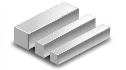 Fototapete - Three metallic rectangular bars arranged in a staggered formation, showcasing a sleek design.