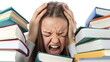 © thesweetsheep - Frustrated student overwhelmed by books and stress during study time.