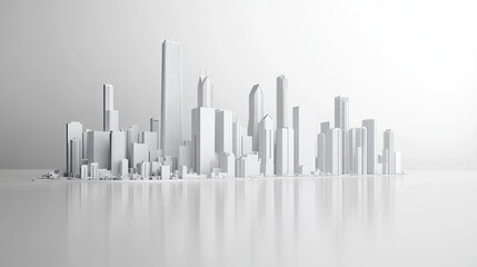 Poster - Minimalist 3D representation of Chicago skyline in white, showcasing modern architecture and urban design. serene atmosphere evokes sense of calm and sophistication