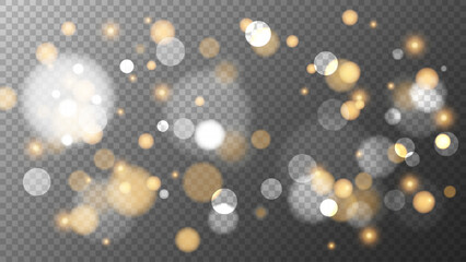 Aufkleber - Vibrant bokeh lights. Abstract blur light effect. Blurred overlay template. Transparent background. Vector illustration.