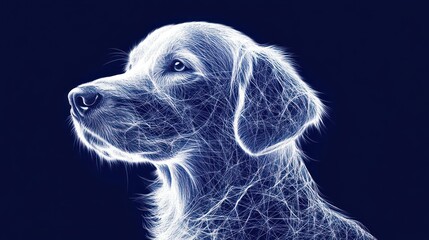 Aufkleber - A stylized, glowing illustration of a dog's profile against a dark background.