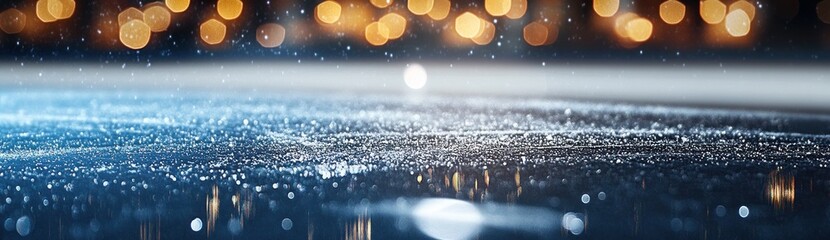 Aufkleber - A serene, blurred background with shimmering lights and water droplets.