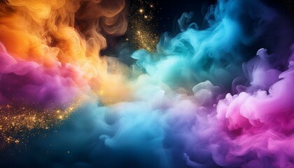 colorful smoke clouds and shiny glitter abstract background