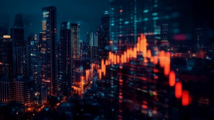 Poster - A digital background featuring financial charts and graphs, representing stock market data orhibocha grid with glowing light effects on the right side of composition
