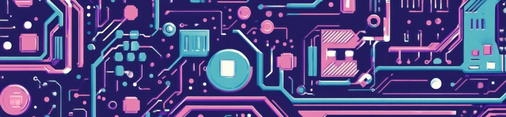 Aufkleber - Abstract digital circuit board design with vibrant colors and intricate patterns.