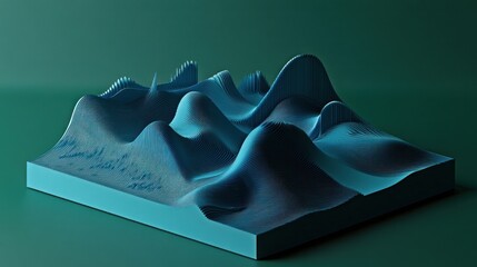Poster - Abstract 3D landscape model in blue tones, showcasing undulating forms and textures.