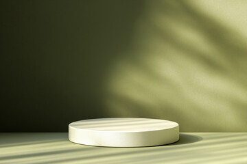 Poster - Minimalist display platform with soft shadows in a green interior, emphasizing simplicity and tranquility in design and decor. Generative AI
