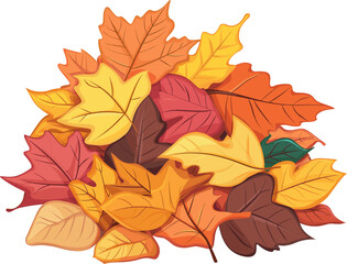Wall Mural - Colorful autumn leaves create a vibrant pile cartoon isolated on transparent background. Vector illustration.