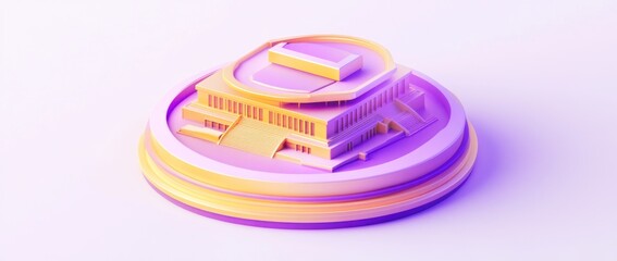 Poster - A stylized architectural model with vibrant colors and smooth curves.