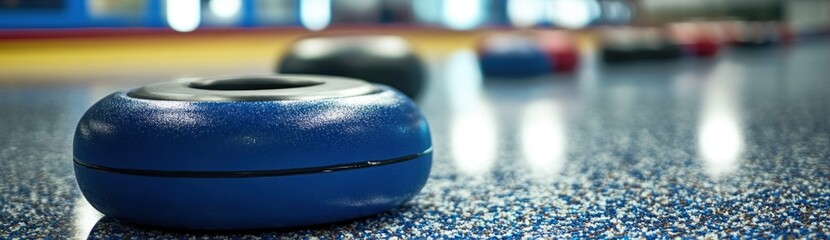 Poster - A close-up of curling stones on a rink surface, highlighting the sport's equipment and setting.