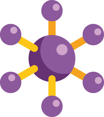 Poster - purple atom particle with six electrons orbiting around nucleus icon in flat style