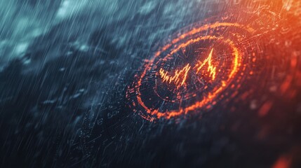 Aufkleber - A glowing orange symbol emerges from a dark, rainy background, evoking a sense of mystery and intrigue in a digital atmosphere.
