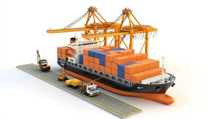 Poster - A cargo ship loaded with colorful containers at a dock, ready for shipping operations.