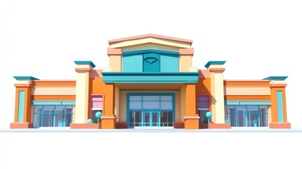 Aufkleber - A colorful commercial building with a modern design, likely a retail or business space.