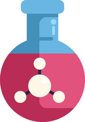 Poster - round bottom flask containing red chemical substance with molecule, laboratory glassware equipment v