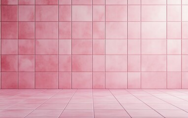 Poster - A vibrant pink tiled wall with a clean floor, perfect for modern design projects.