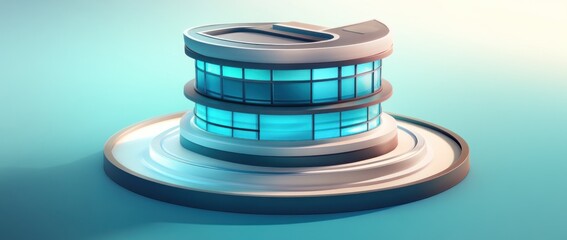 Poster - A modern, stylized building design with a futuristic aesthetic and large glass windows.