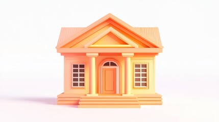 Poster - A stylized, orange house with columns and a triangular roof, representing home design.