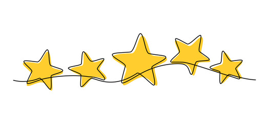 Hand drawn stars continuous one line icon. Star single line vector illustration in doodle style. Premium quality contour linear sign design concept