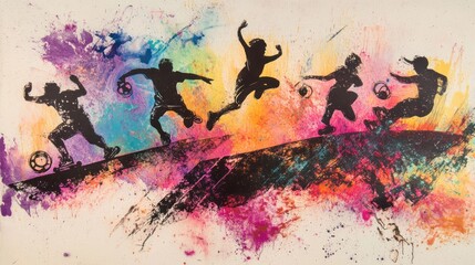 Poster - A vibrant illustration of athletes in motion, showcasing dynamic sports actions and energy.