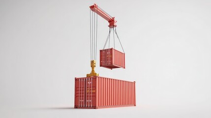 Poster - A crane lifts a shipping container above another, illustrating loading and unloading processes.