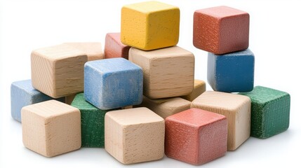 Colorful building blocks stacked as a bar graph, symbolizing business growth against a clean white background