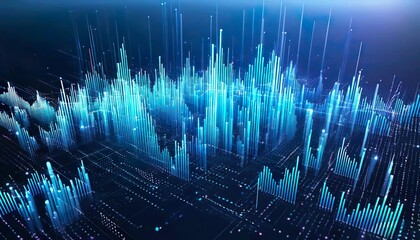 Poster - Futuristic digital illustration of a blue wave pattern, perfect for tech, business, or science concept