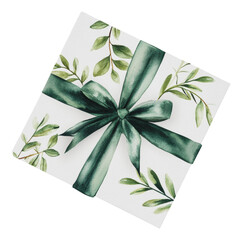 Wall Mural - PNG Gift with green ribbon and leaves