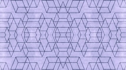 Fototapete - Dynamic seamless loop animation with transforming dark rectangular objects that rotate to form a complex symmetrical pattern on a light purple background. Flat design. 3d rendering 4K