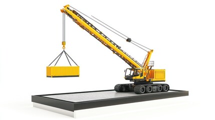 Poster - A crane lifting a shipping container on a platform, illustrating industrial operations.