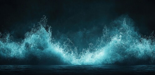 Poster - A dynamic representation of crashing ocean waves in shades of blue and dark tones.